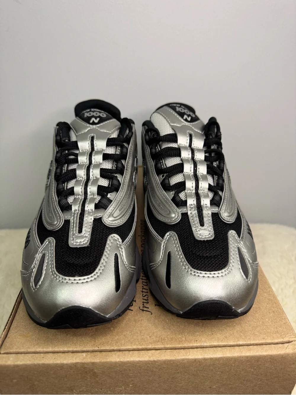 New Balance Men's 1000 Metallic Silver and Black Athletic Sneakers